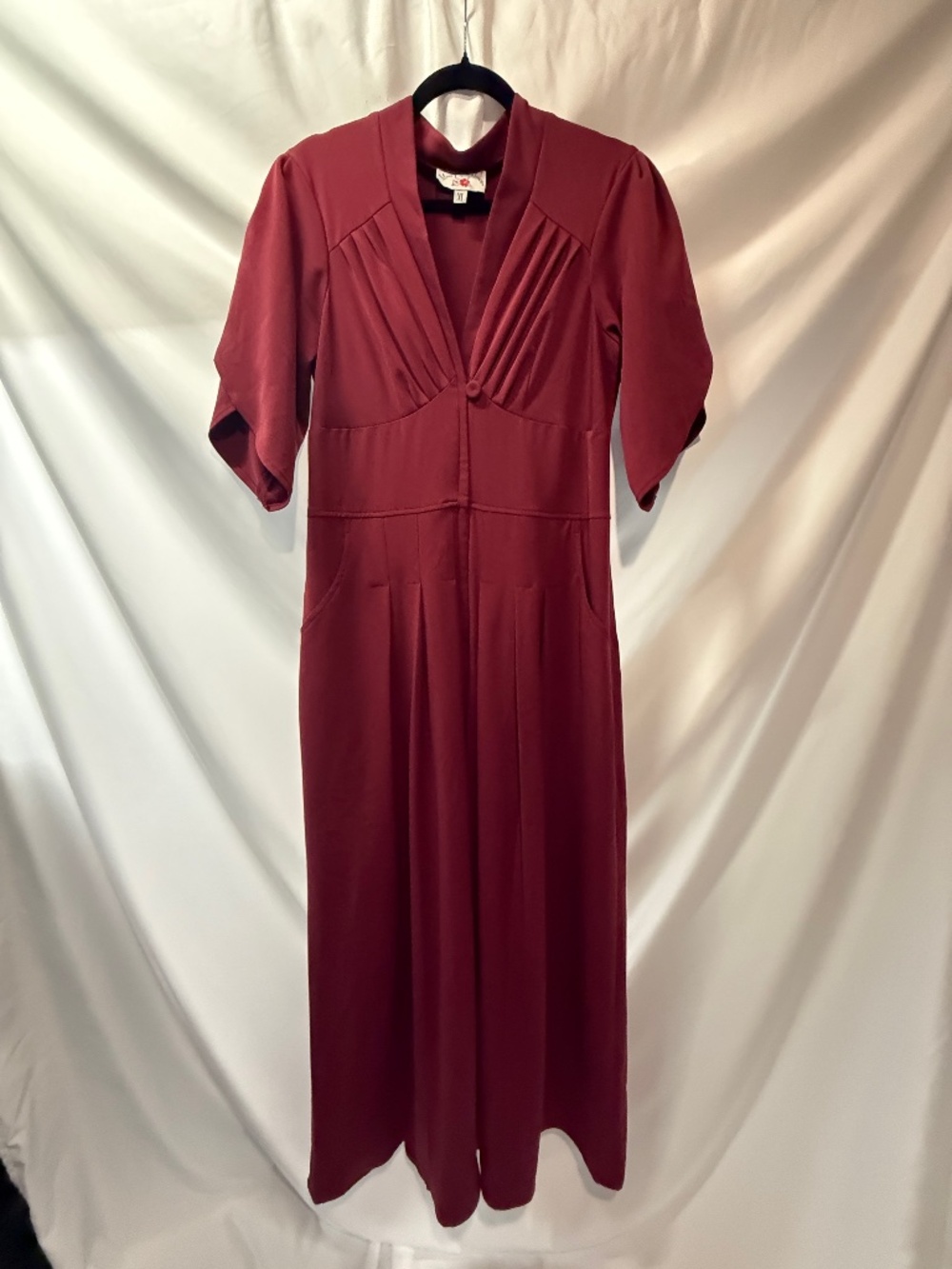 Miss Candyfloss XL Burgundy 1940s Retro Wide Leg Jumpsuit Pinup